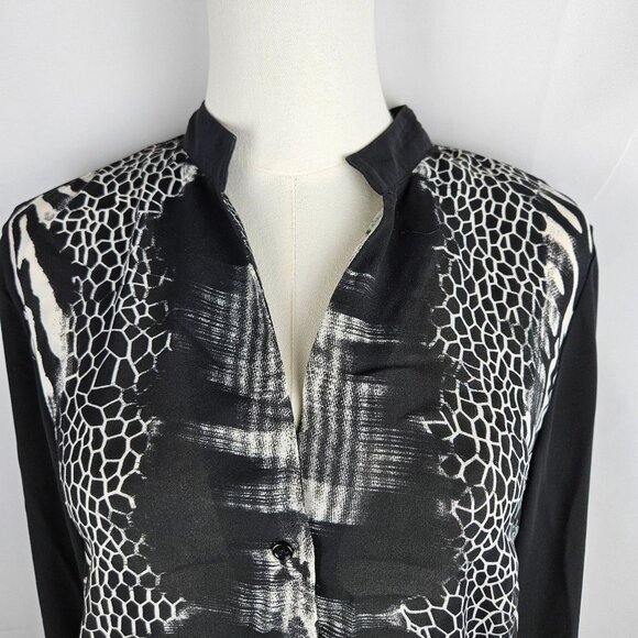 Alberto Makali NY Medium Blouse Button Up Animal Print B&W Designer - Picture 2 of 10